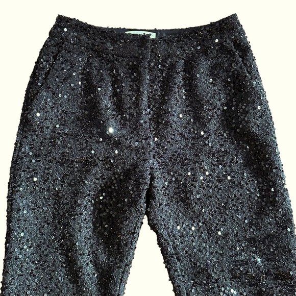 NWT Flora Bea NYC Boutique Kelsey Black Sequin cropped flare pants lined Sz S - Picture 5 of 11